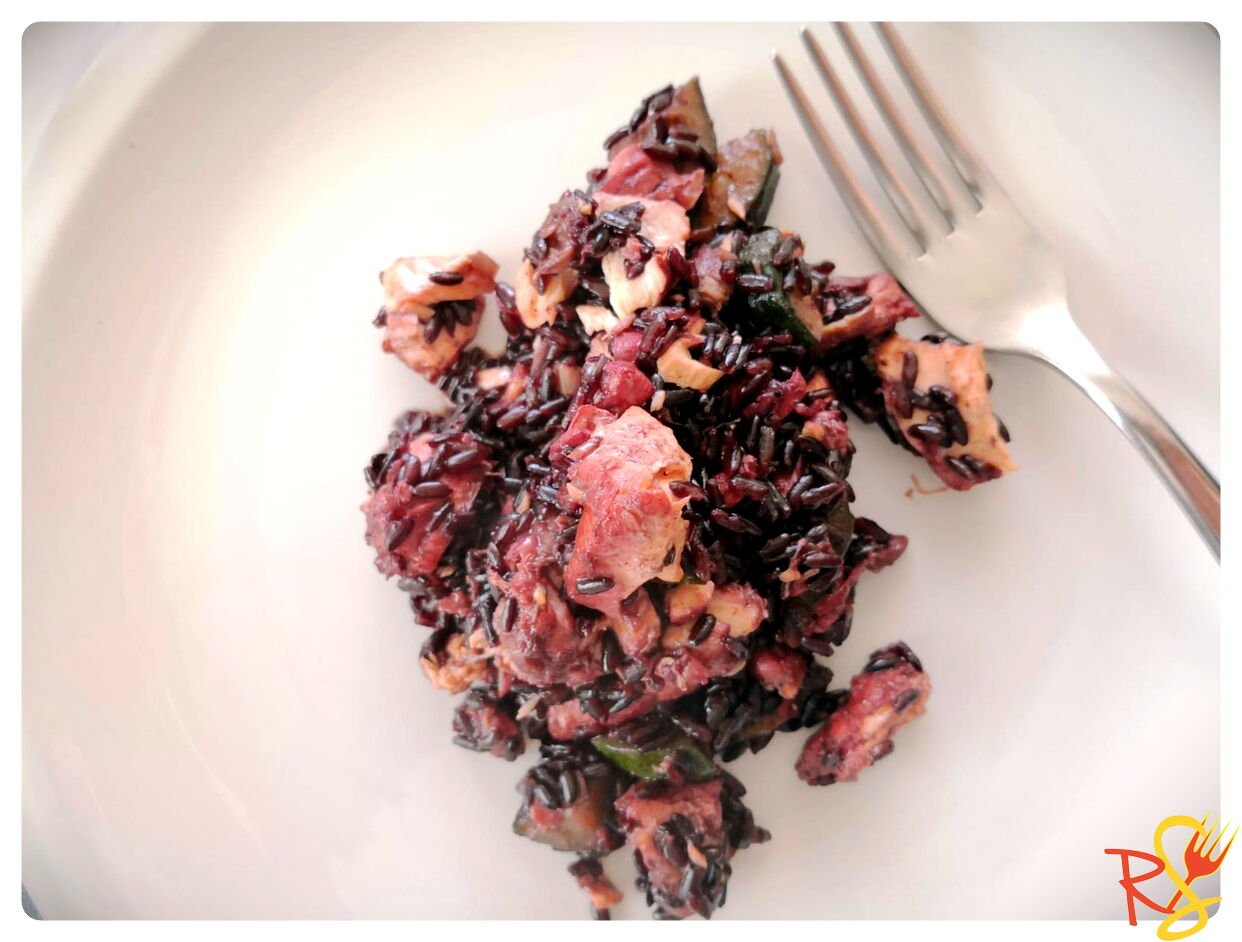 Venus Black Rice With Salmon and Zucchini